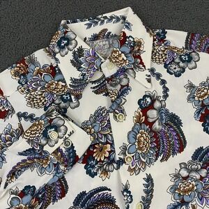 Vintage 70s Shirt FITS Mens Small Floral Print Dagger Collar Retro Disco Groovy